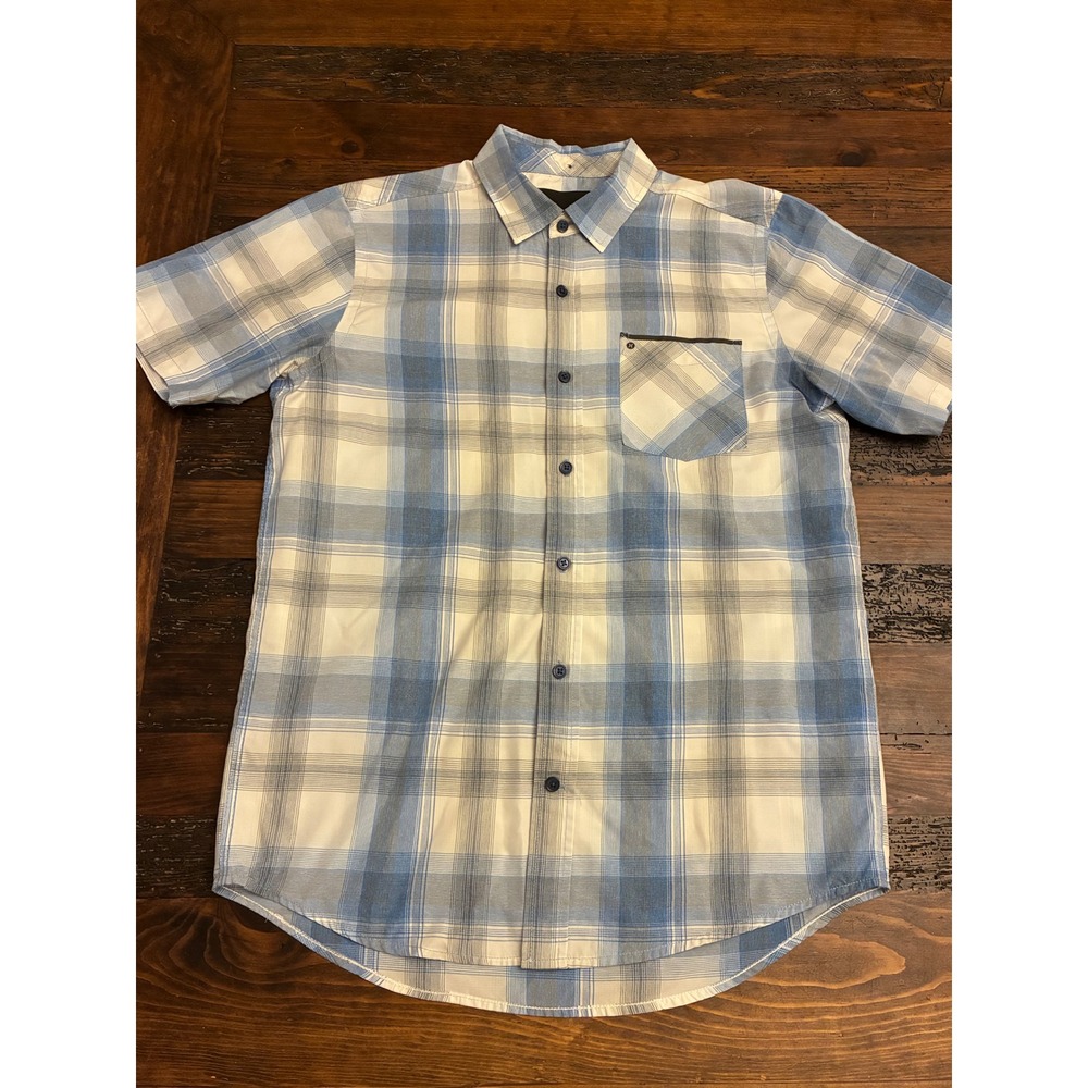 Hurley Dri Fit Short Sleeve Blue Plaid Button Down Shirt Size Small